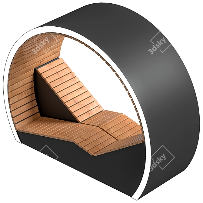 Circle Park Bench: Metal and Wood 3D model image 2