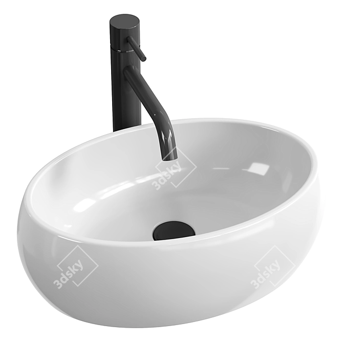 Glossy White Bathroom Sink Fixture 3D model image 1