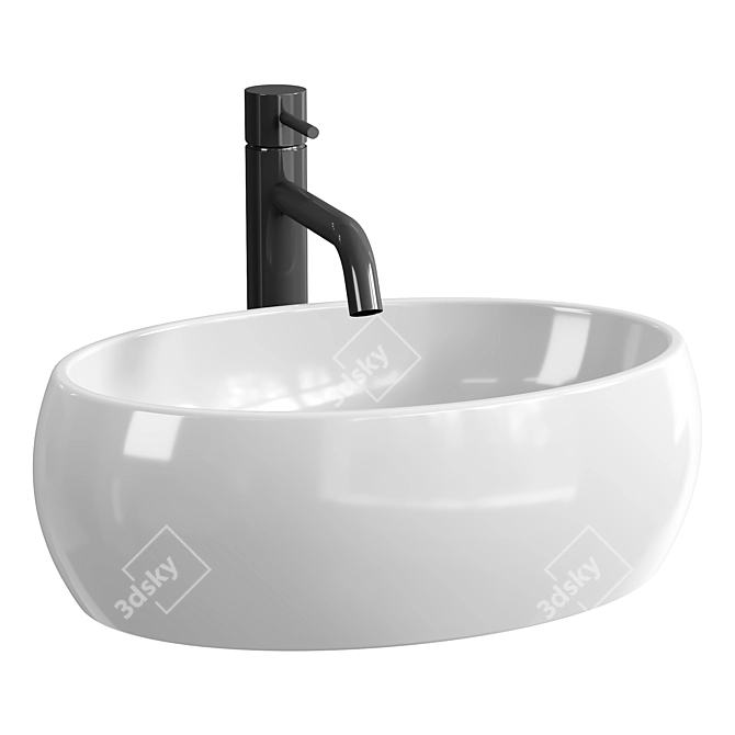 Glossy White Bathroom Sink Fixture 3D model image 2