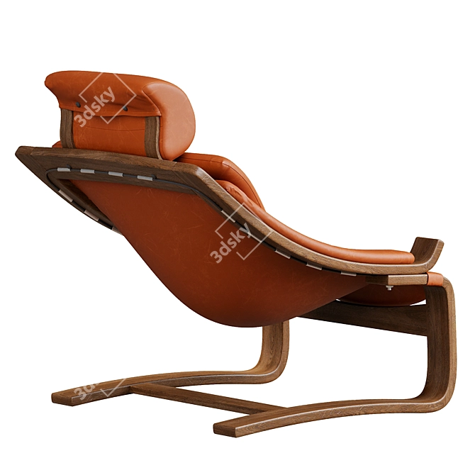 Retro Swedish Leather Lounge Chair 3D model image 2