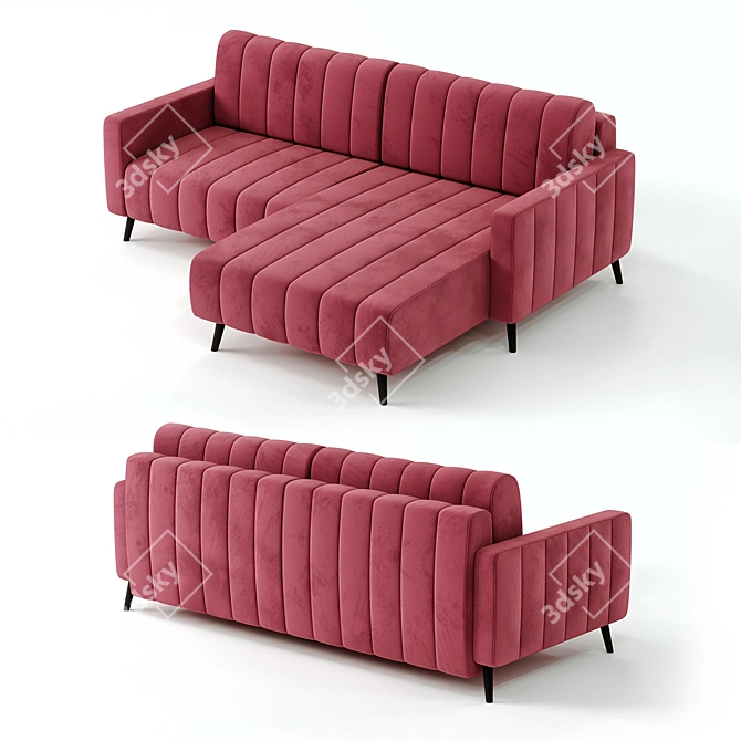 Plush Coral Velvet Sofa: Modern 3D model image 1