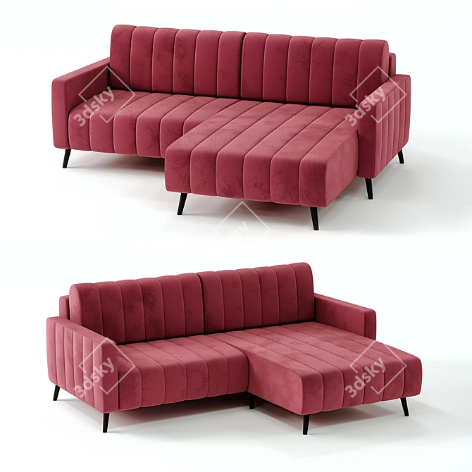 Plush Coral Velvet Sofa: Modern 3D model image 2