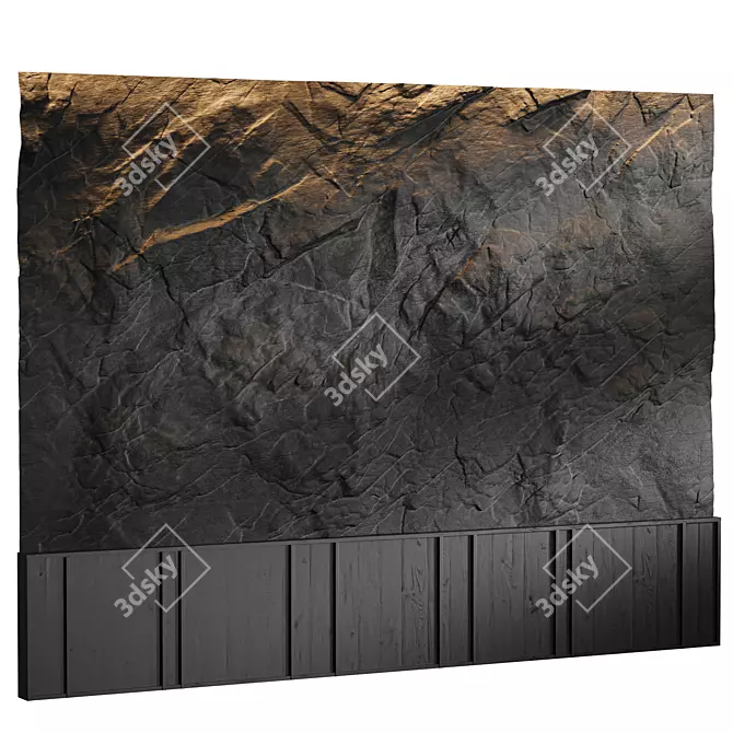 Rock Bed Headboard, Stone Panels 3D model image 1