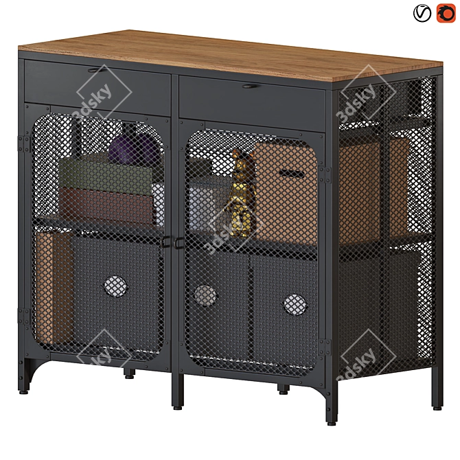 Industrial Chic Black Sideboard Cabinet 3D model image 1