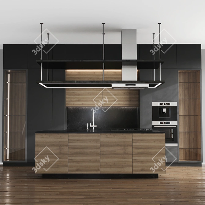 Modern Linear Kitchen 3D Model 3D model image 2