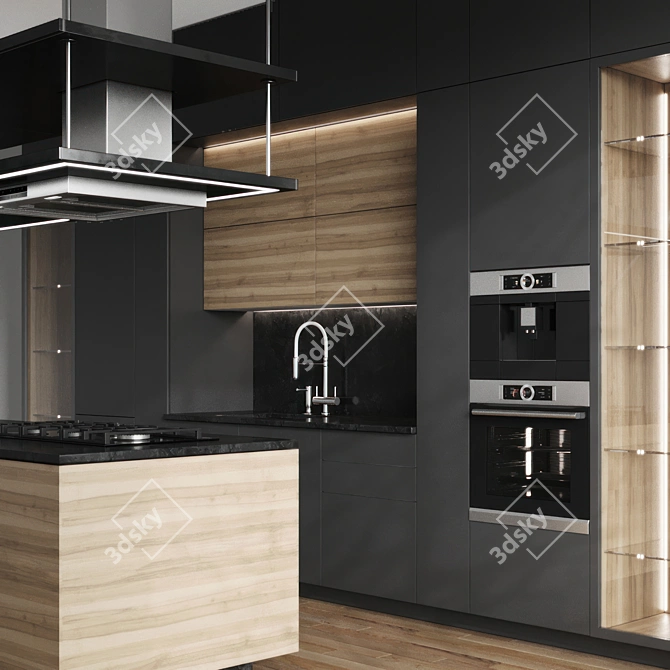 Modern Linear Kitchen 3D Model 3D model image 3