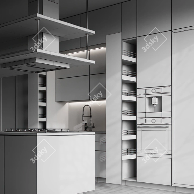 Modern Linear Kitchen 3D Model 3D model image 7