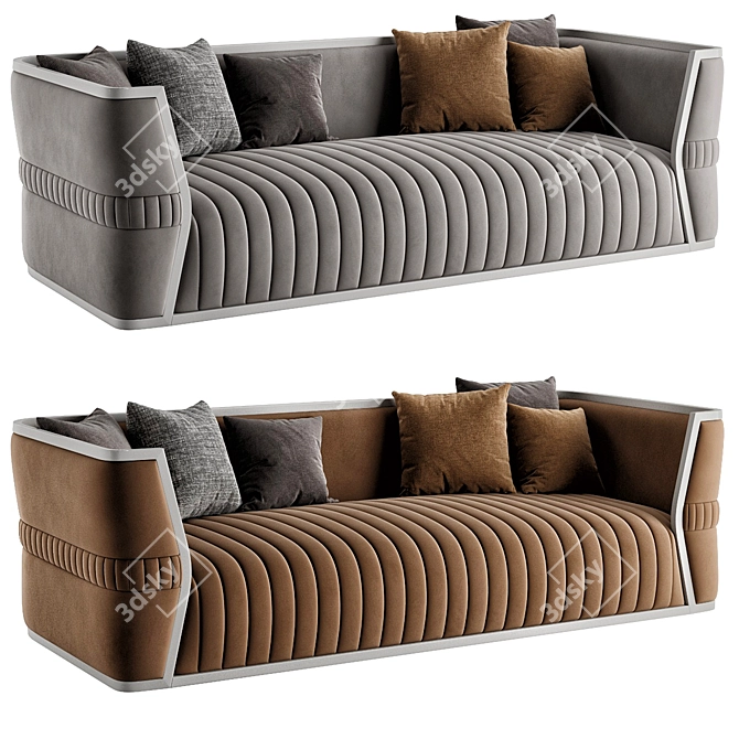 Luxury Off-White Leather 3-Seater Sofa 3D model image 1