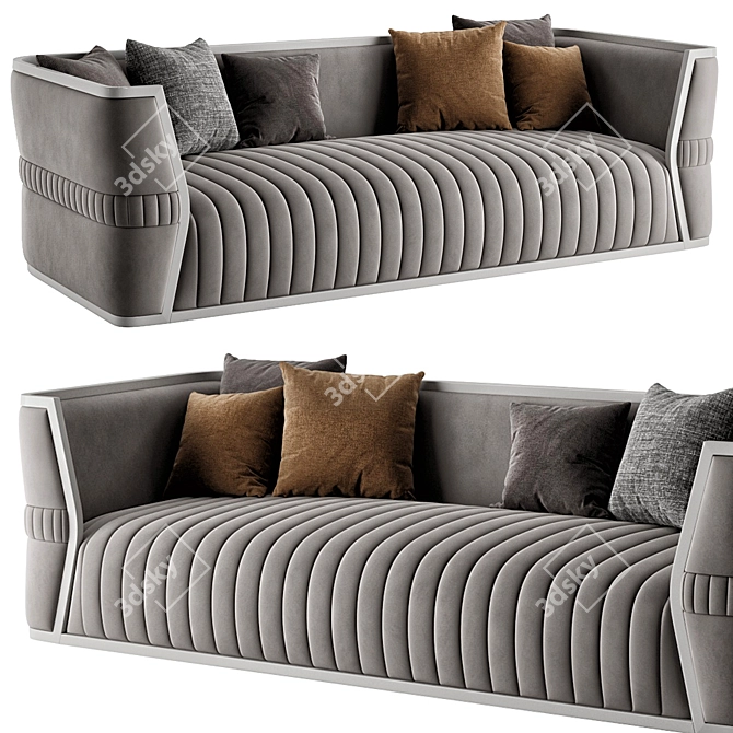 Luxury Off-White Leather 3-Seater Sofa 3D model image 2