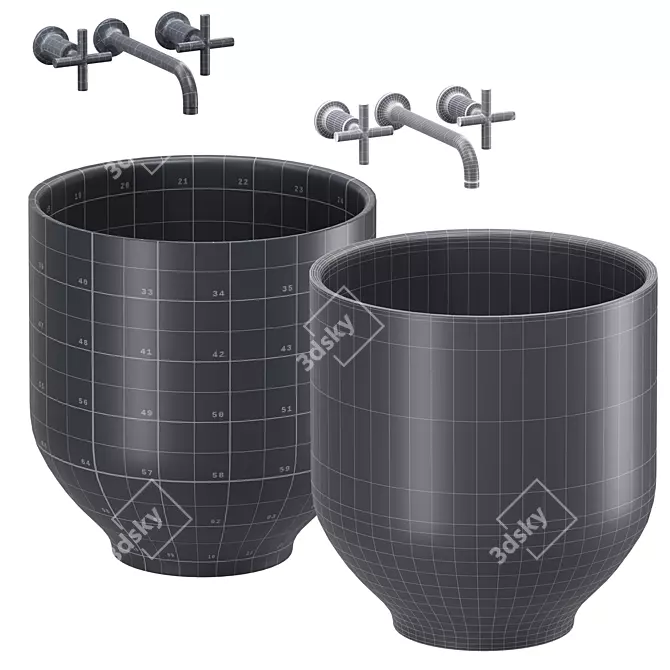 Modern Design Washbasins Set 3D model image 5