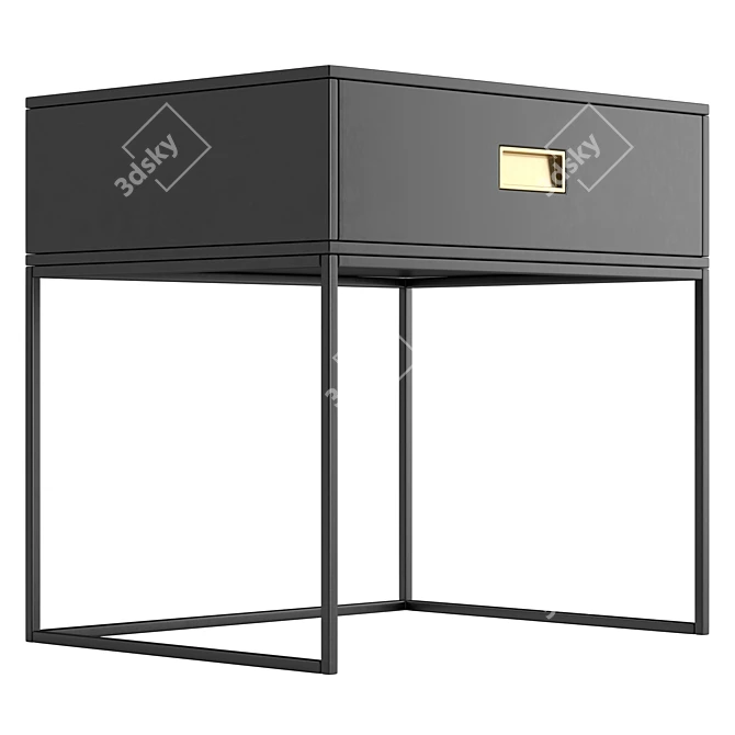 Sleek Metal-Based Black Nightstand 3D model image 4