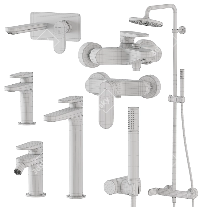 Yoyo Bathroom Fixtures Set with Showerhead 3D model image 7
