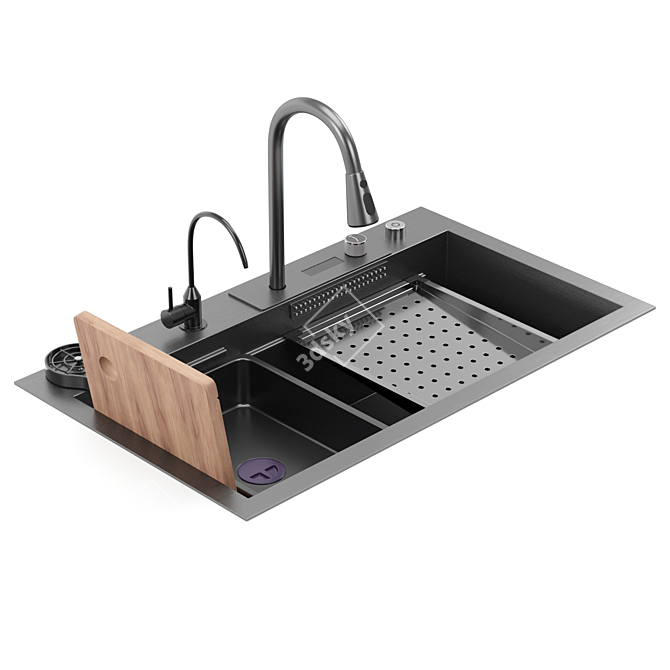 Black Stainless Steel Waterfall Kitchen Sink 3D model image 2