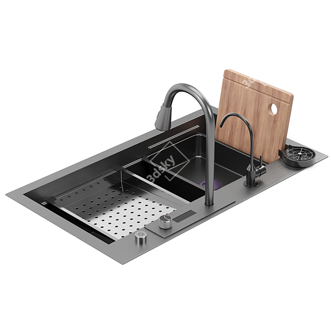 Black Stainless Steel Waterfall Kitchen Sink 3D model image 3