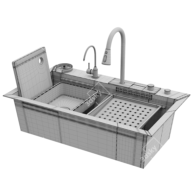 Black Stainless Steel Waterfall Kitchen Sink 3D model image 7