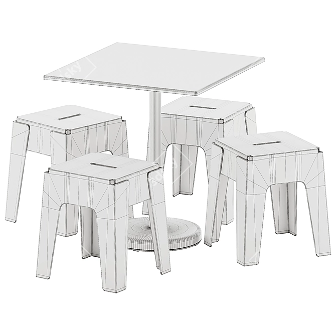 Modern Steel Cafe Table & Stool 3D model image 6