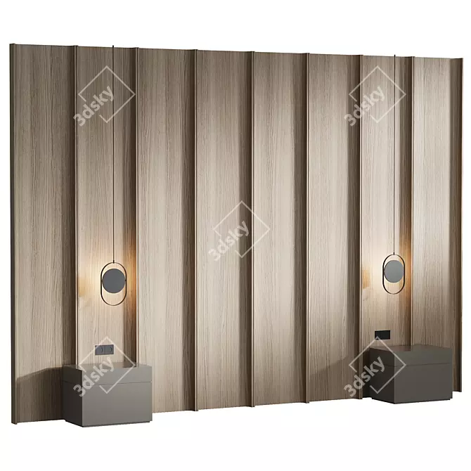 Wooden Panel Headboard & Pendant Light 3D model image 1