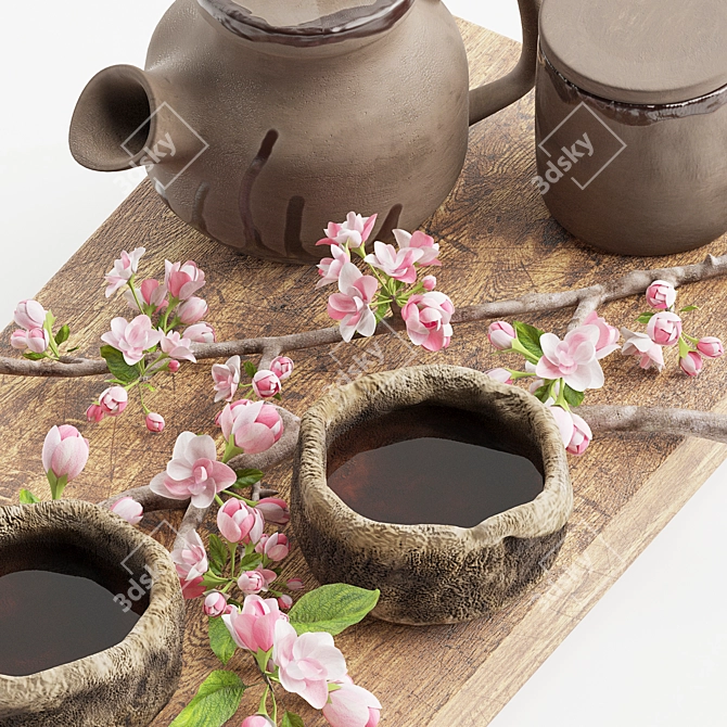 Spring Tea Flowers Decor Set 3D model image 2