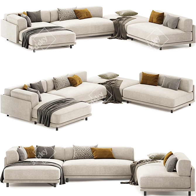 Light Color Sectional Sofa Chaise 3D model image 1