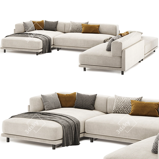 Light Color Sectional Sofa Chaise 3D model image 2