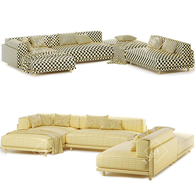 Light Color Sectional Sofa Chaise 3D model image 3