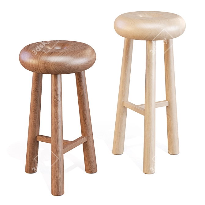 Emmanuelle Simon Oak Stool Design 3D model image 1