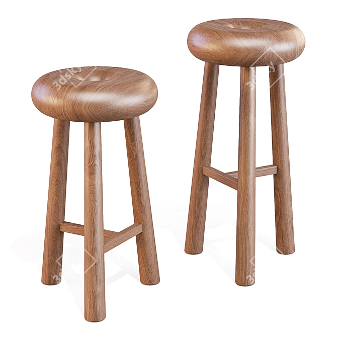 Emmanuelle Simon Oak Stool Design 3D model image 2