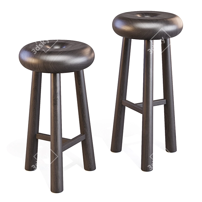 Emmanuelle Simon Oak Stool Design 3D model image 4