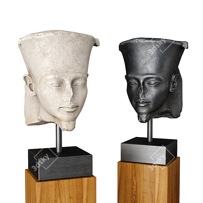 Amun Portrait Sculpture with Pedestal 3D model image 1