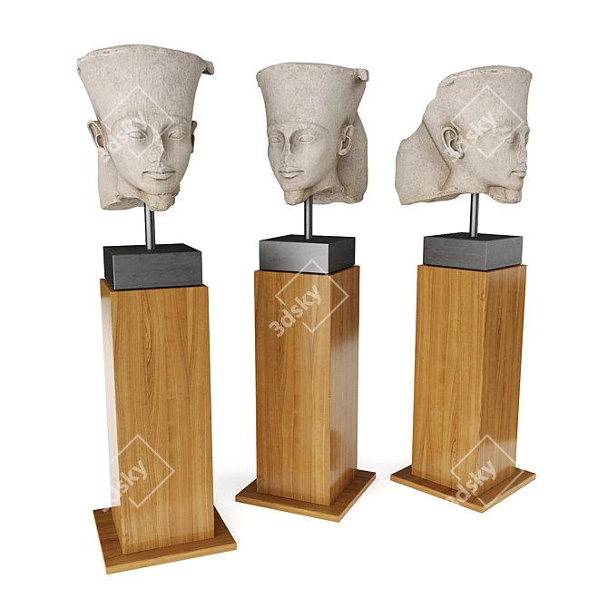 Amun Portrait Sculpture with Pedestal 3D model image 2