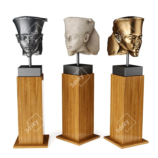 Amun Portrait Sculpture with Pedestal 3D model image 3