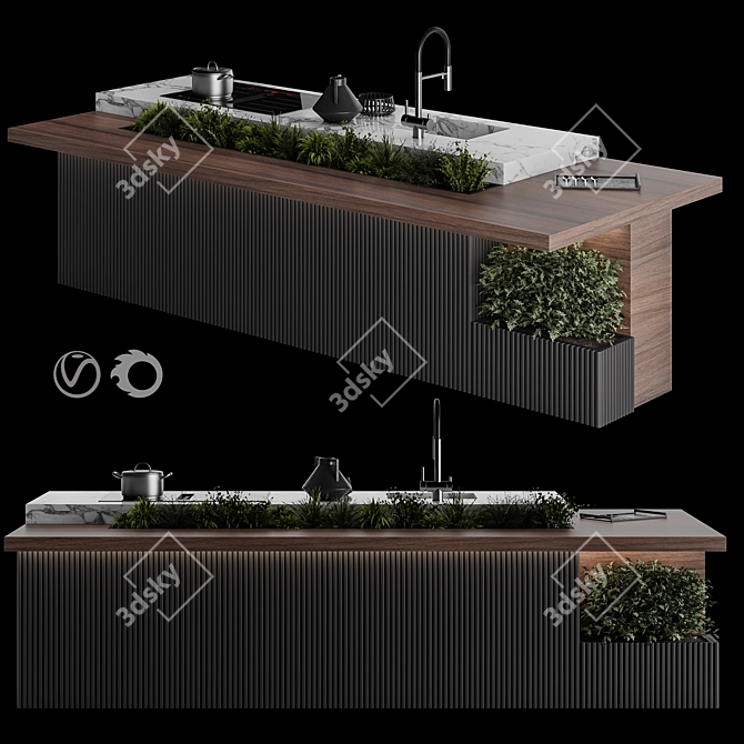 Botanical Kitchen Island Display 3D model image 1