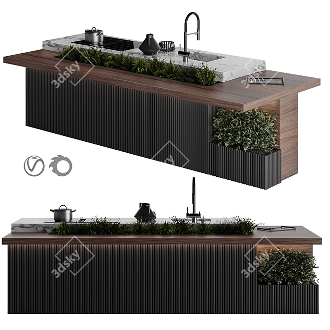 Botanical Kitchen Island Display 3D model image 2