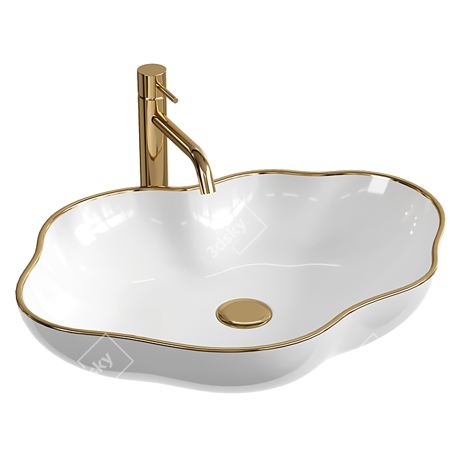 Gold Accent White Wash Basin 3D model image 1