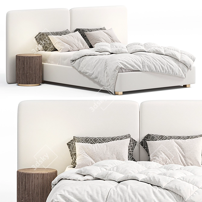 Modern White Bed Level 06 3D model image 2