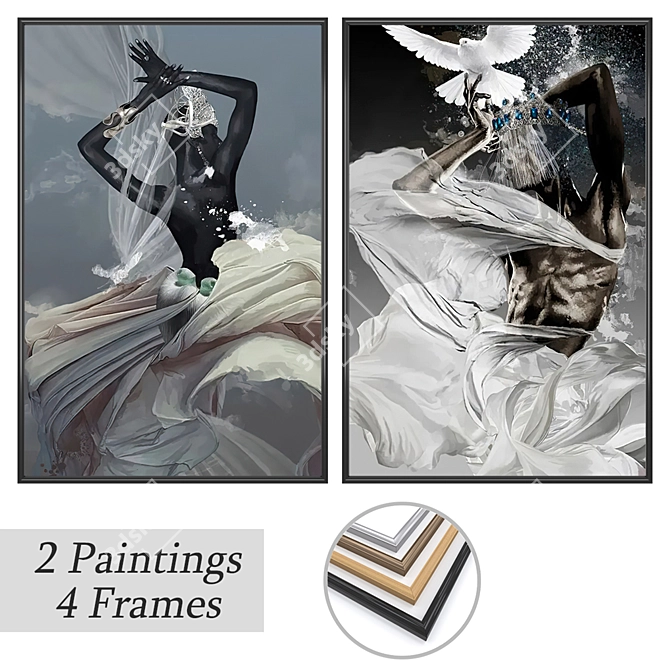 Gallery Wall Art Set with Frames 3D model image 1