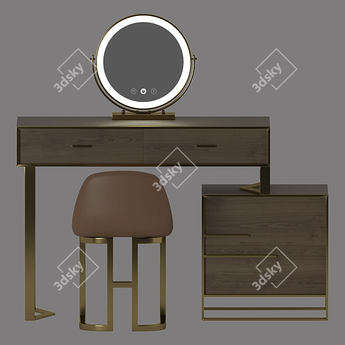 Walnut Makeup Vanity Set: Stylish & Functional 3D model image 4