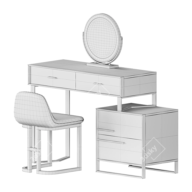 Walnut Makeup Vanity Set: Stylish & Functional 3D model image 5