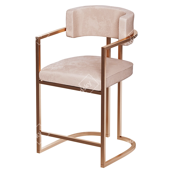 Velvet Half-Bar Stool with Backrest 3D model image 2