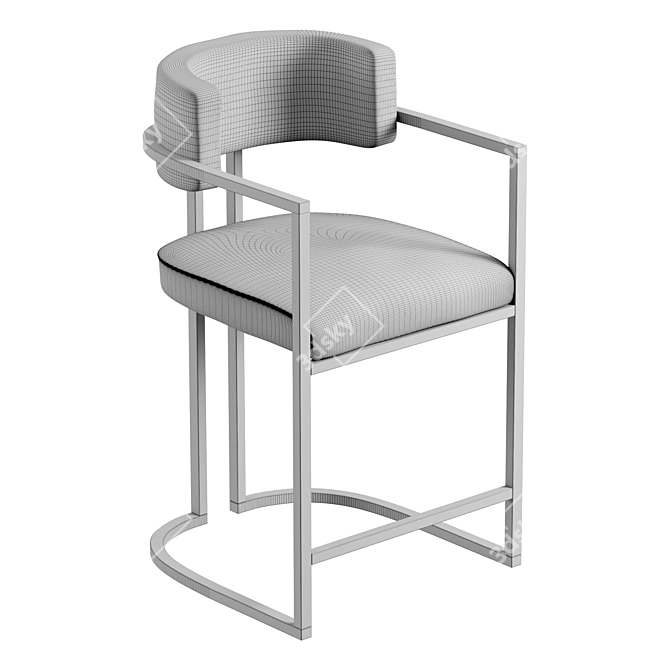 Velvet Half-Bar Stool with Backrest 3D model image 4