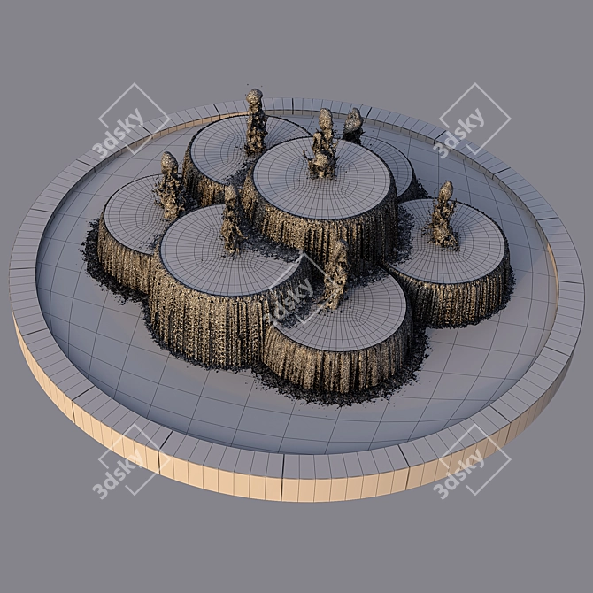 Tranquil Fountain Pond Feature 3D model image 13