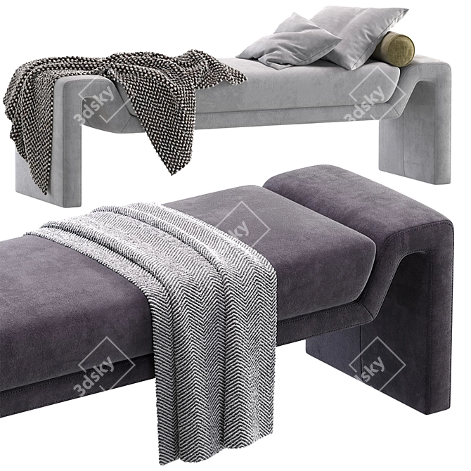 CB2 Anthracite Velvet Bench, Modern 3D model image 3