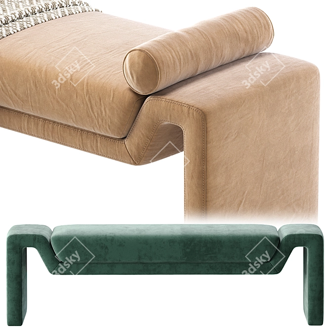 CB2 Anthracite Velvet Bench, Modern 3D model image 5