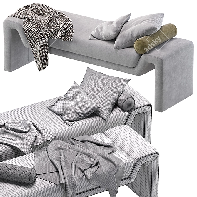 CB2 Anthracite Velvet Bench, Modern 3D model image 6