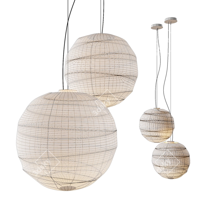 Japanese Style Suspension Lamp 3D model image 2