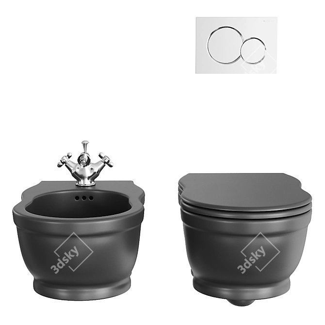 Time Wall-Hung Ceramic Toilet & Bidet 3D model image 2