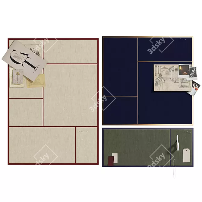 Chic Fabric-Covered Trio Boards 3D model image 1