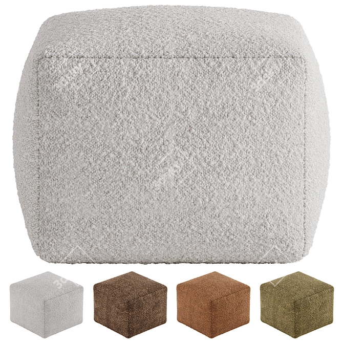 Ivory Boucle Knit Pouf 3D model image 1