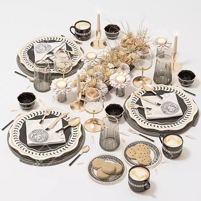 Modern Table Setting with Textures 3D model image 1