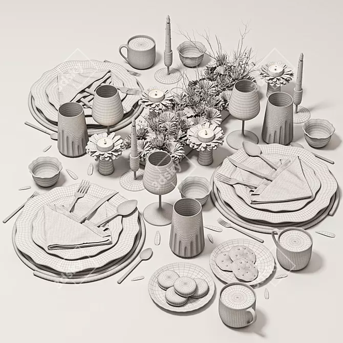 Modern Table Setting with Textures 3D model image 5
